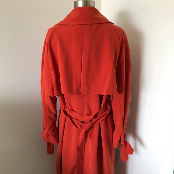 H&M Long Flowy Orange Trench Coat w/ Cuff Ties - Picture 4 of 7